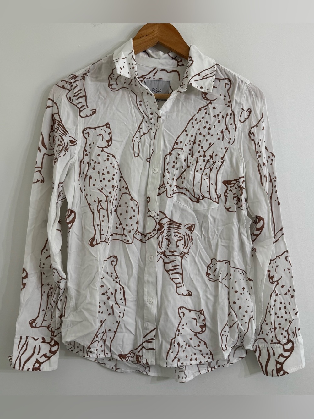 Rails Kathryn Jungle Wild Cats Button-Down Shirt Animal Print Rayon XS FLAWS!!!!